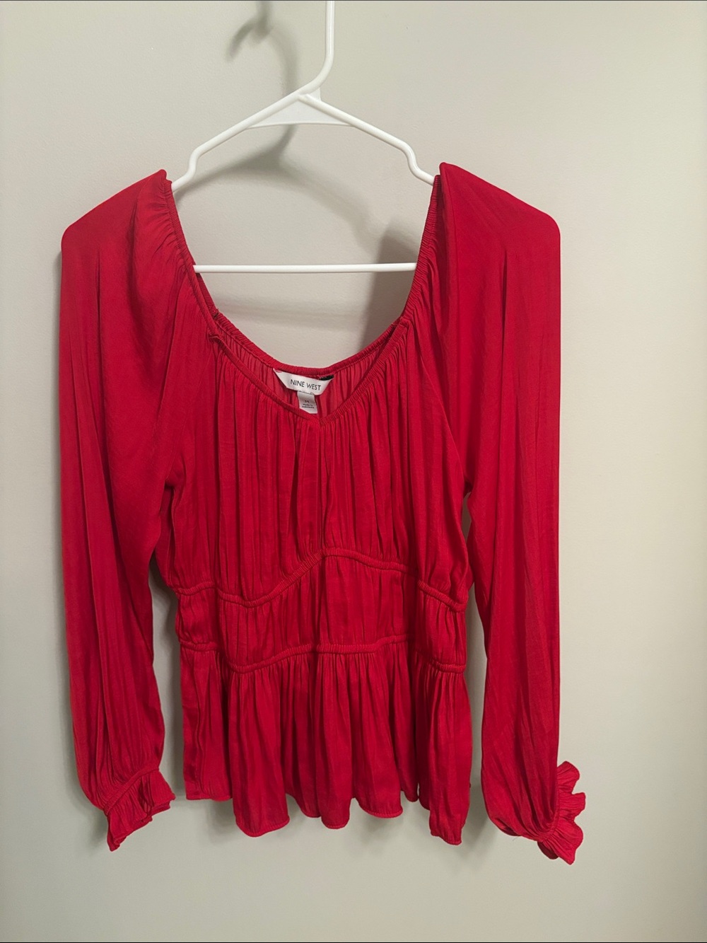 Nine West Bright Red Long-Sleeve Peasant Top